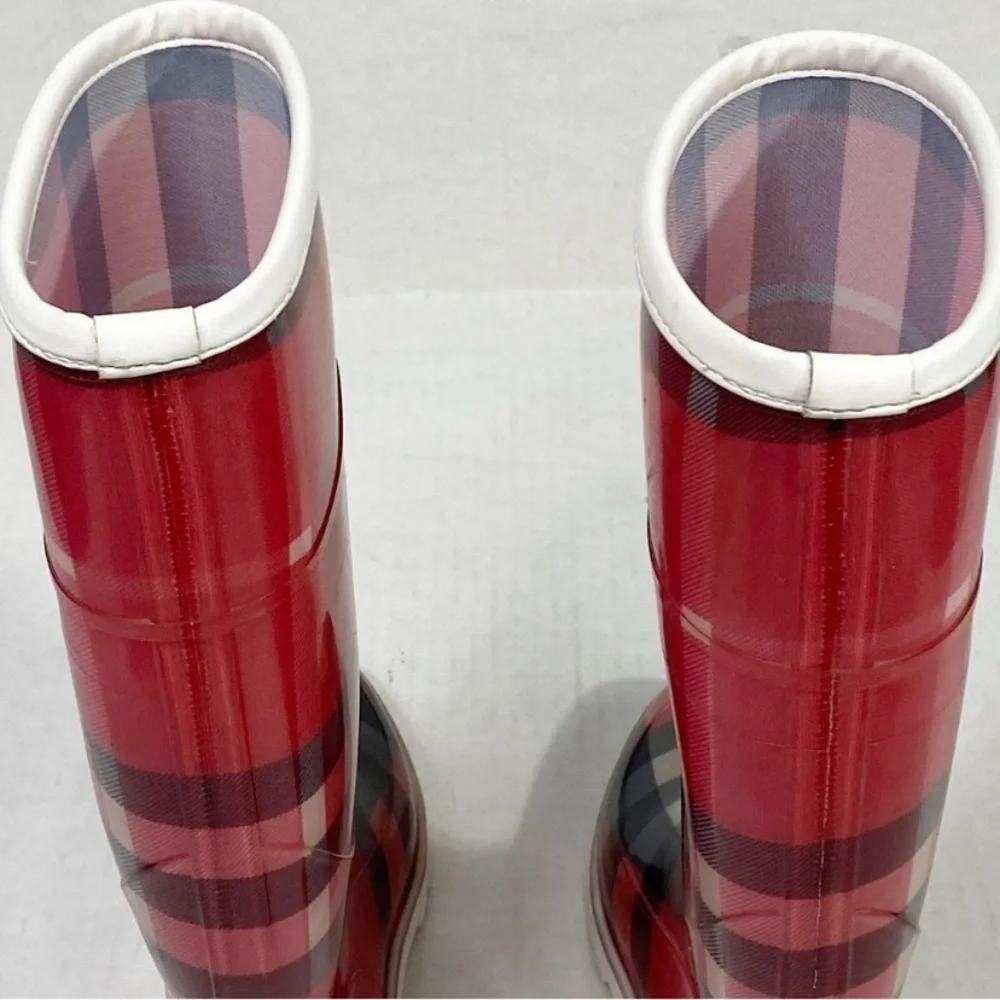 BURBERRY Check Rain Boots Red